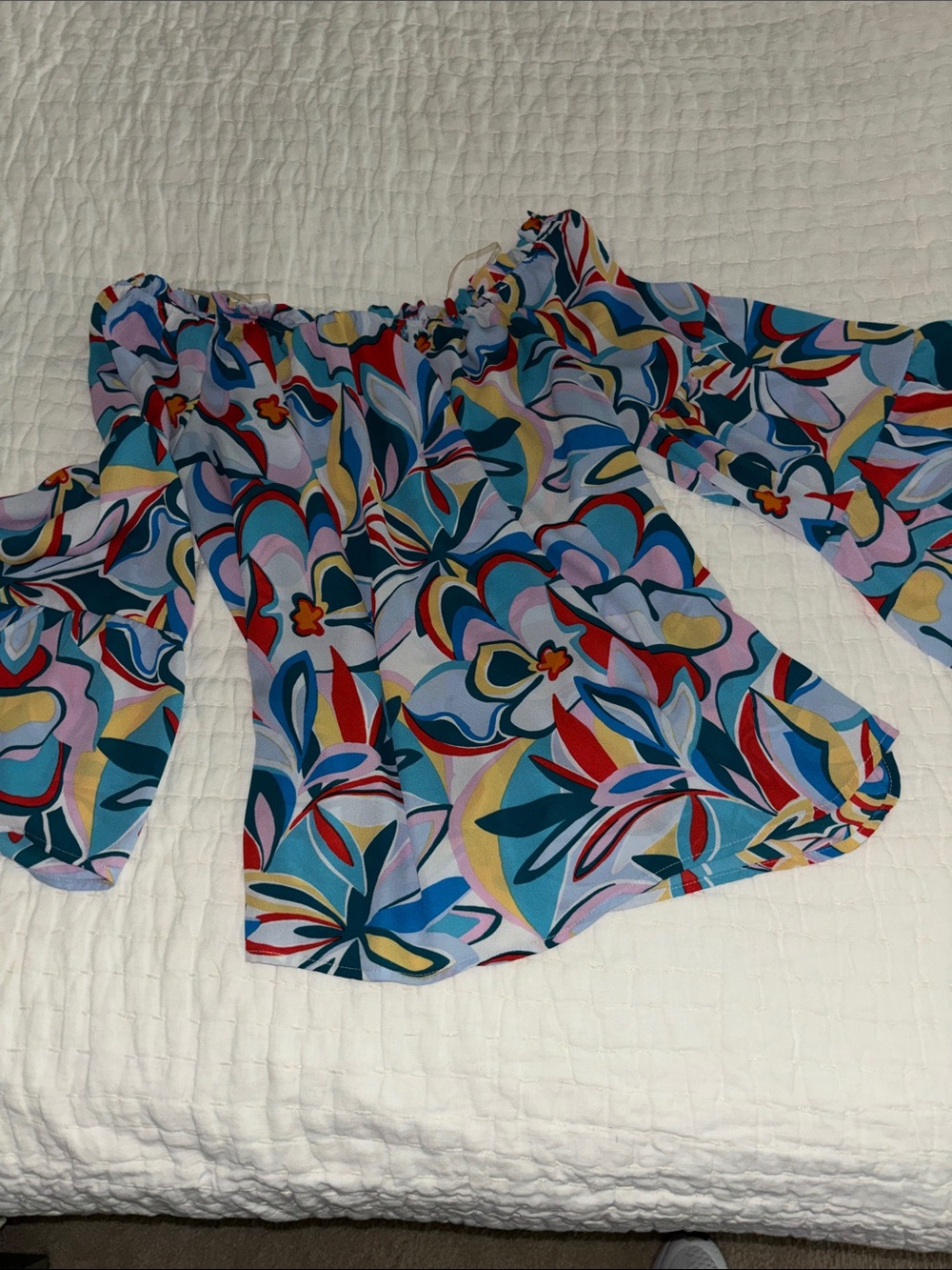 Off-Shoulder Floral Print Blouse in Multicolor